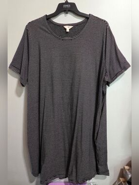 Terra & Sky Black and White Striped Short Sleeve Dress